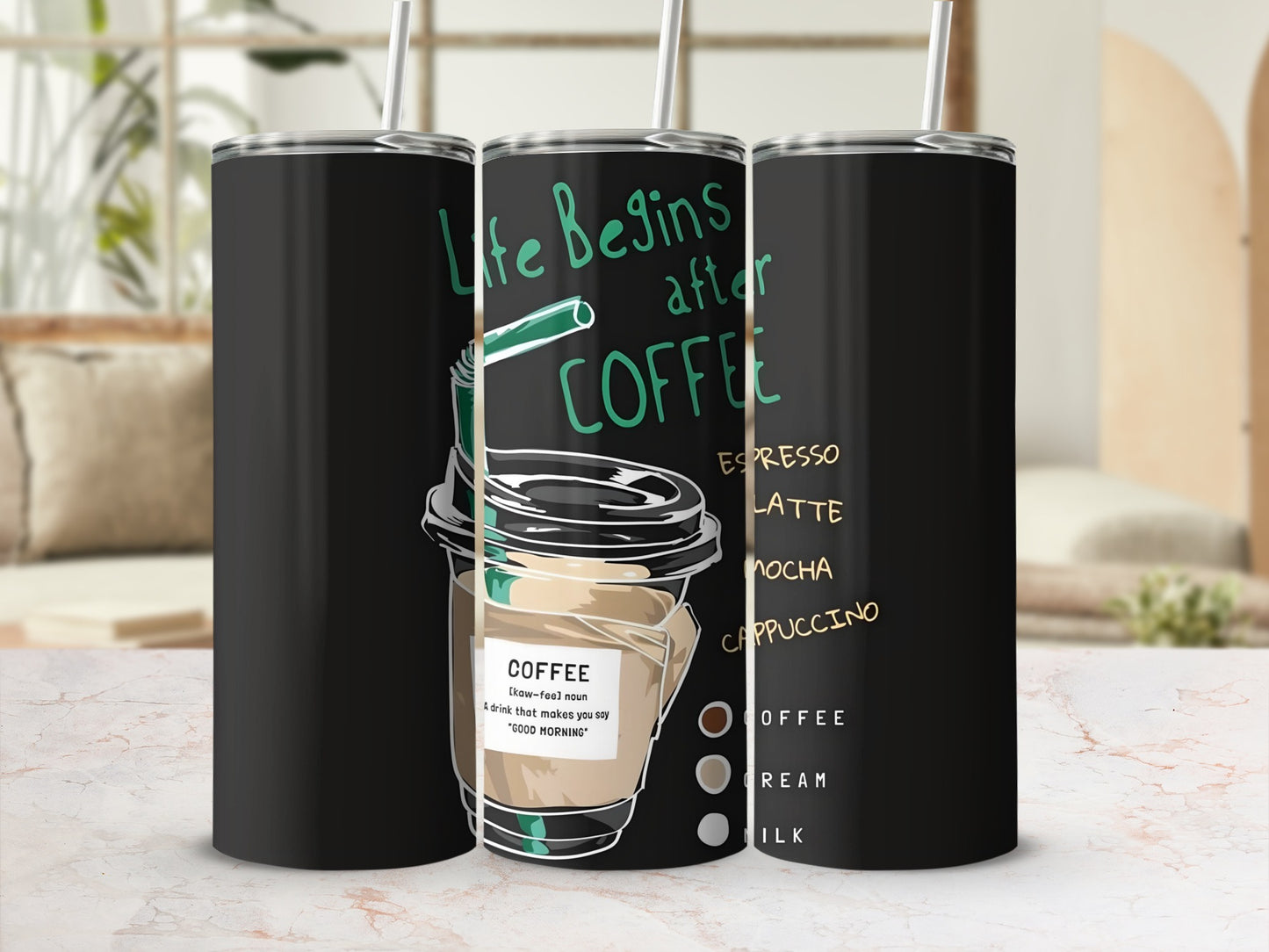 Life Begins After Coffee Travel Tumbler with Straw