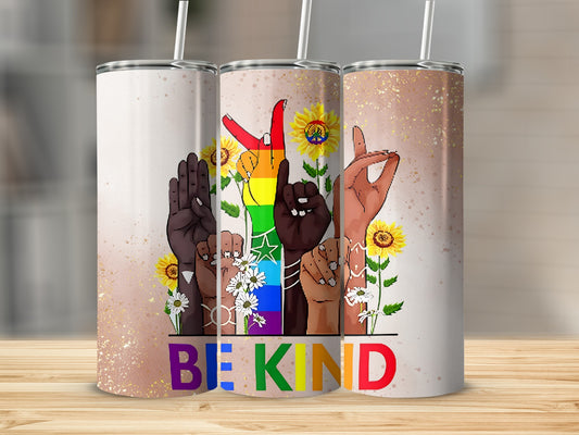 Be Kind Rainbow Hands and Flowers Tumbler