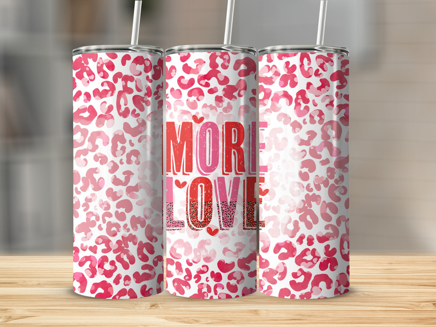 Pink Leopard Print More Love Tall Tumbler Design