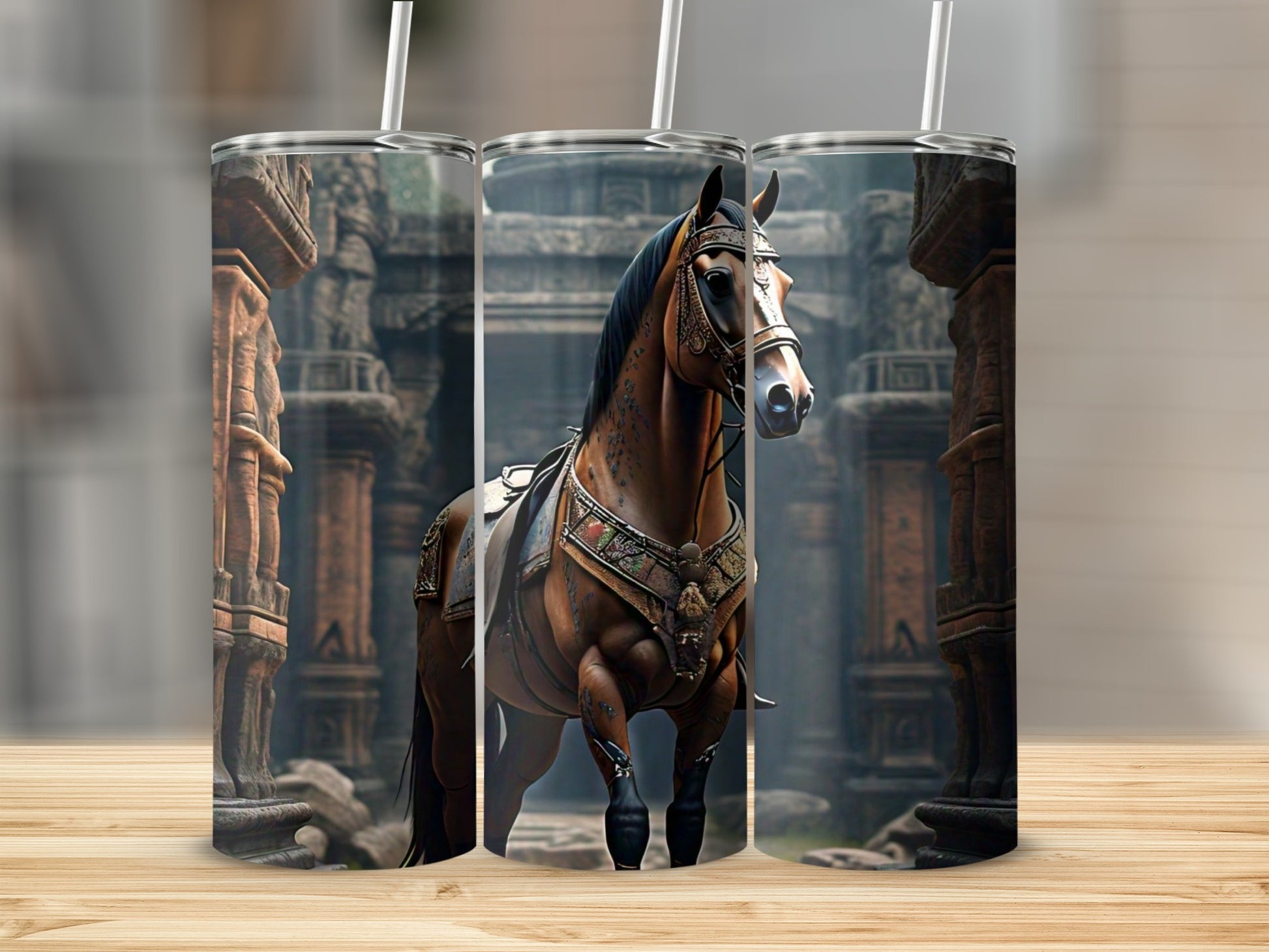Magnificent Horse Tumbler with Ancient Architecture Design