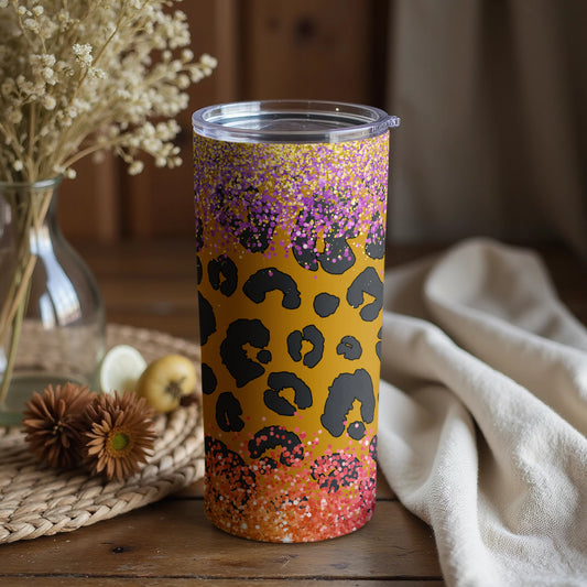 Vibrant Leopard Print and Glitter Tumbler