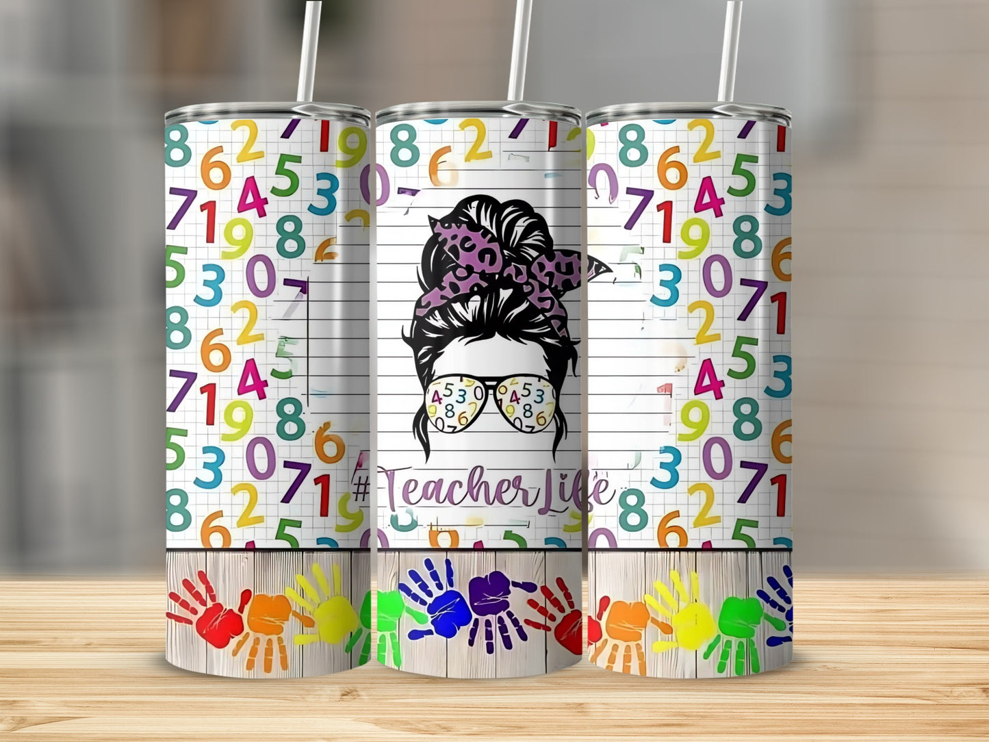 Colorful Teacher Life Numbers Design Tumbler Cup