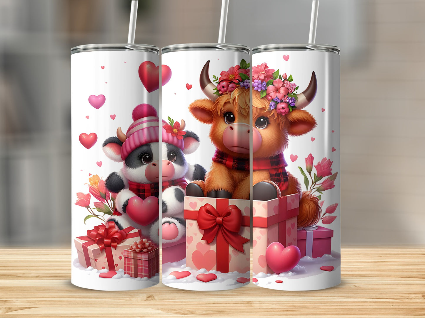 Cute Animal Valentine's Tumblers With Heart Decorations
