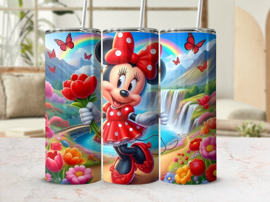 Colorful Minnie Mouse and Tulips Themed Drink Tumblers