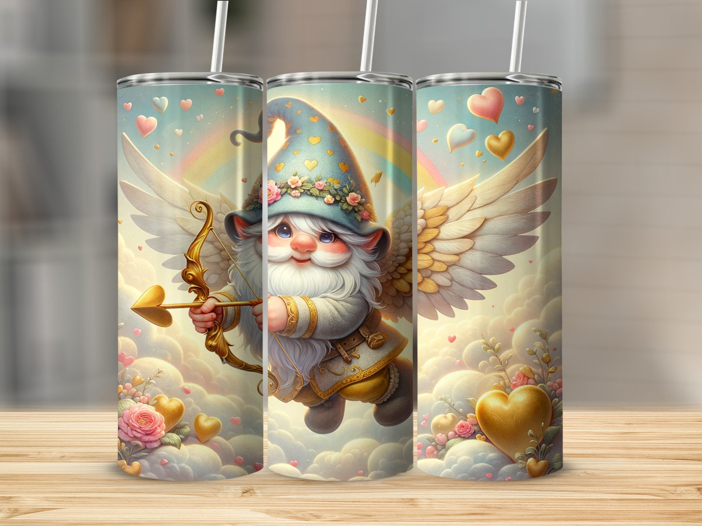 Cute Cupid Elf with Heart Wings Design Tumbler Product