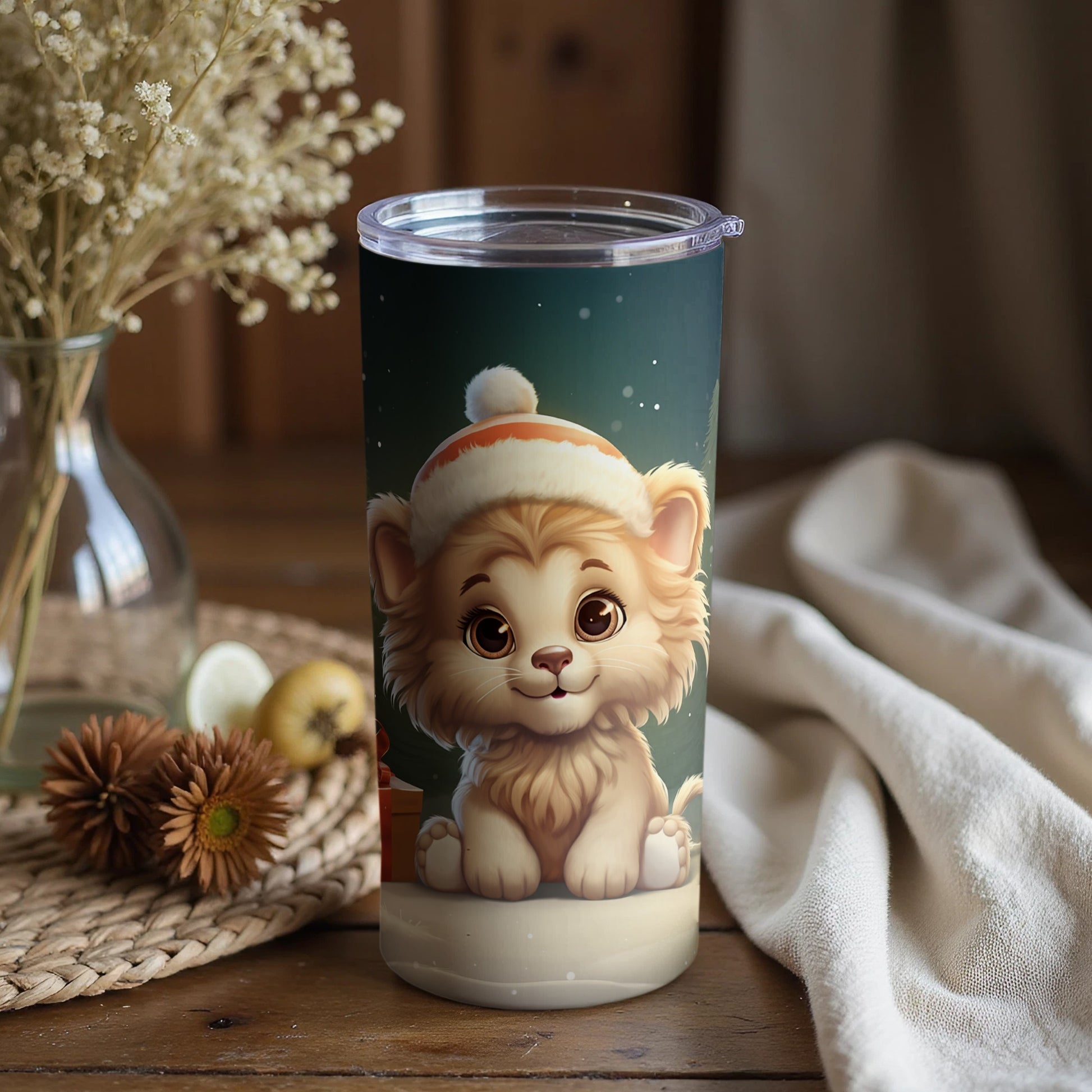 Cute Christmas Puppy with Santa Hat Tumbler