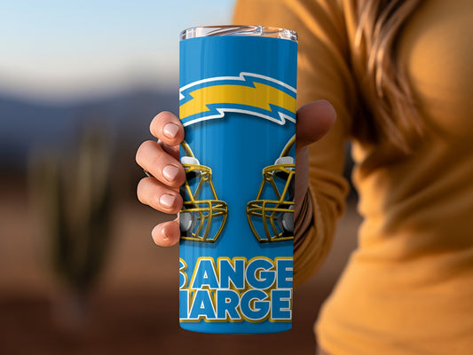 Los Angeles Chargers Helmets on Blue and Gold Tumblers