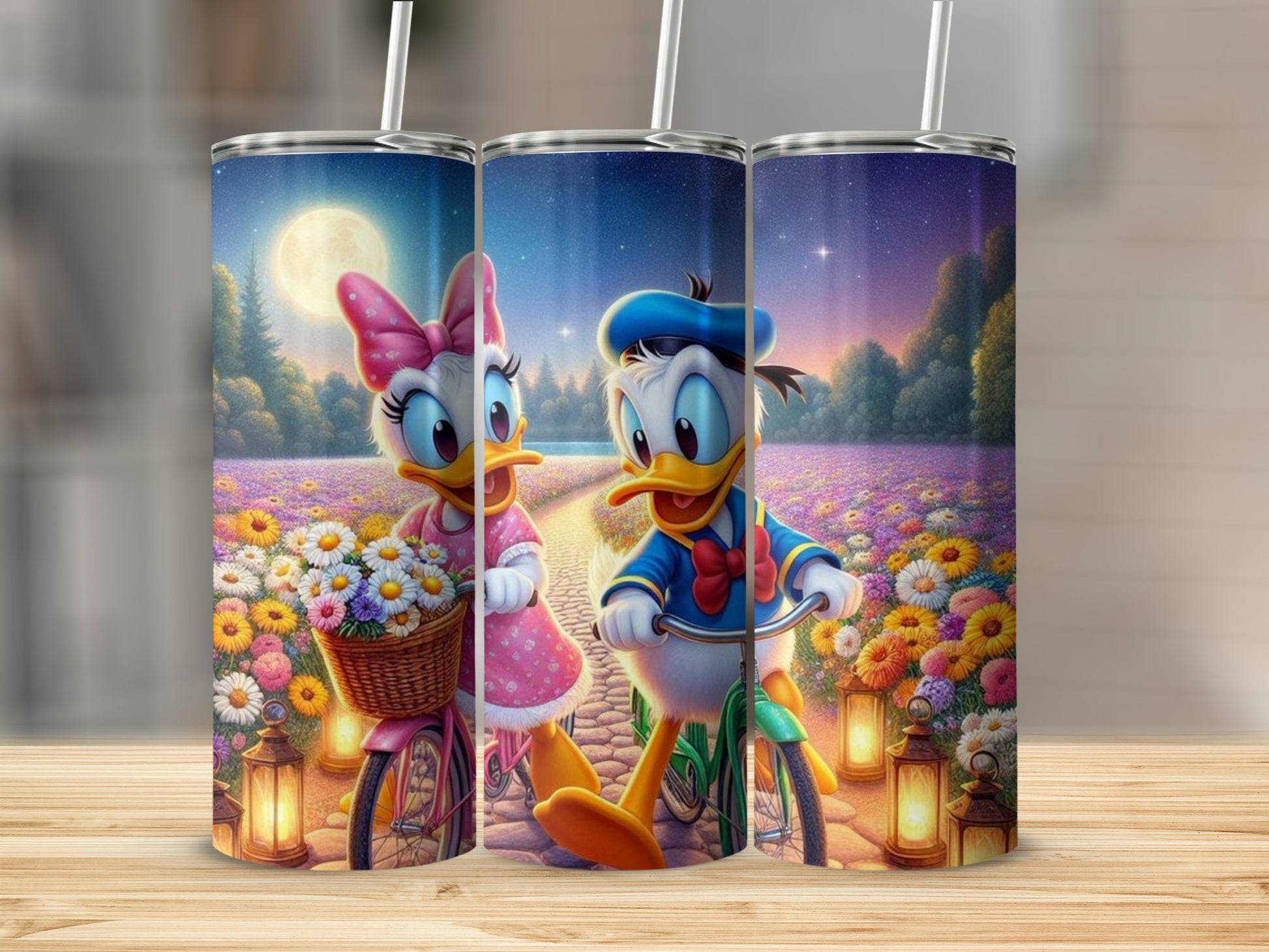 Daisy Duck and Donald Duck Biking Under Full Moon Tumbler