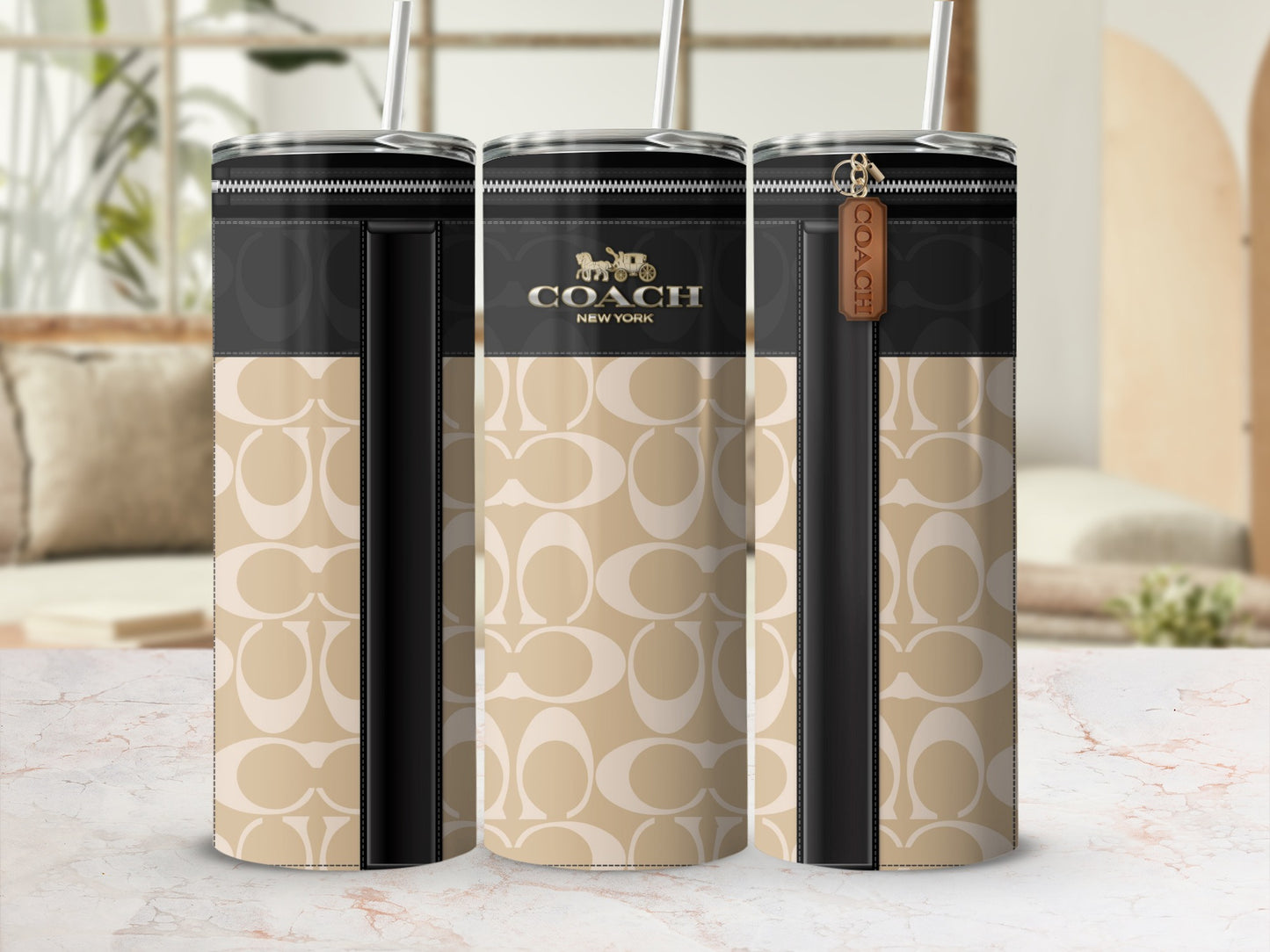Stylish Coach New York Beige and Black Tumbler