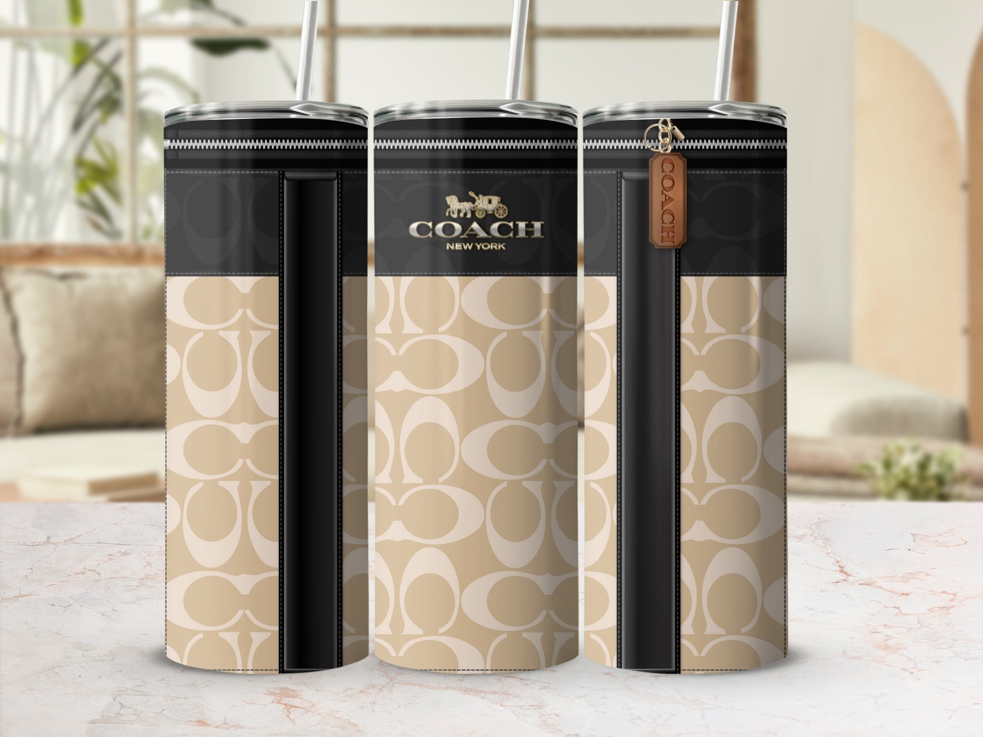 Stylish Coach New York Beige and Black Tumbler