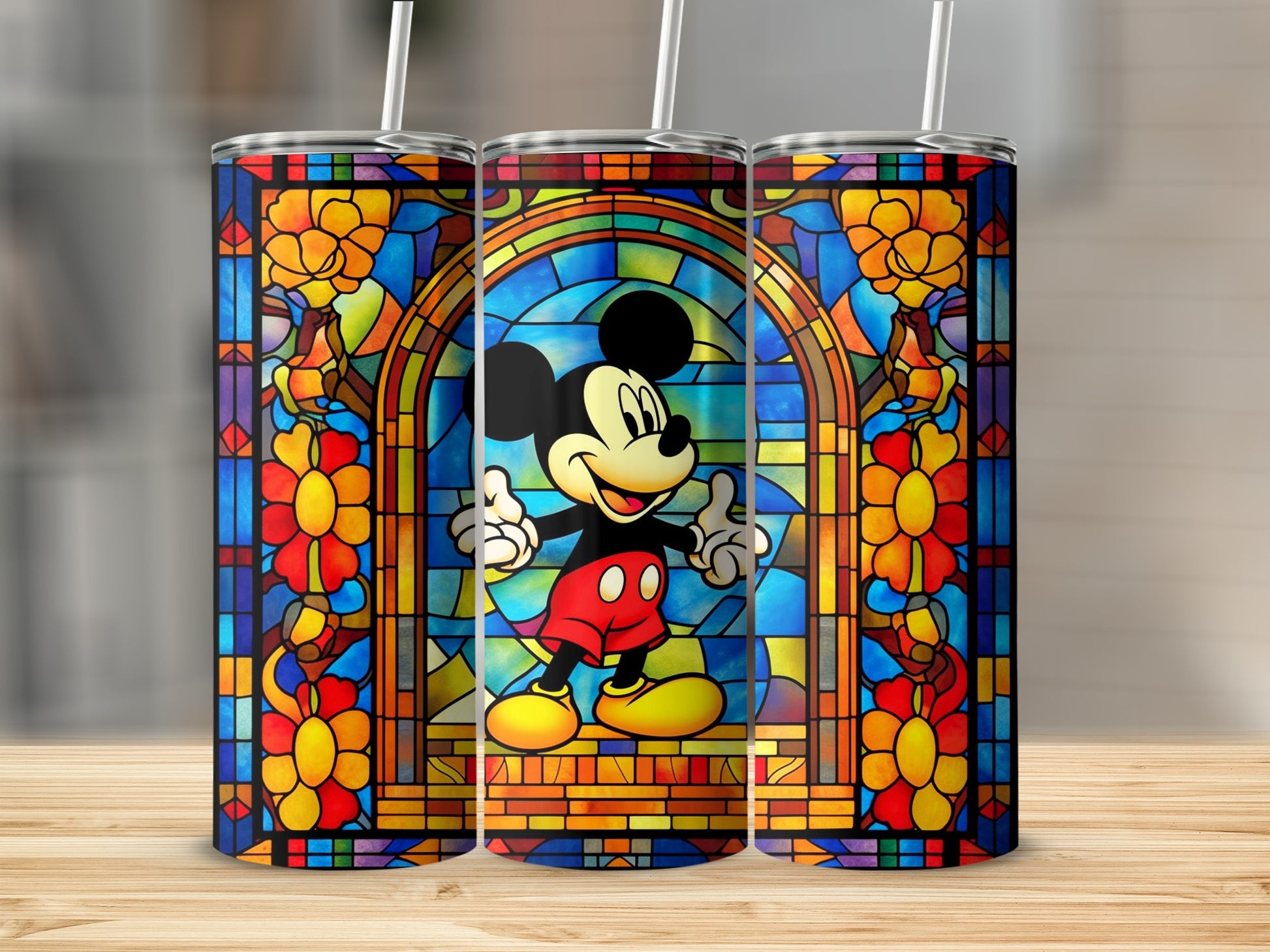 Vibrant Mickey Mouse Stained Glass Art Tumbler