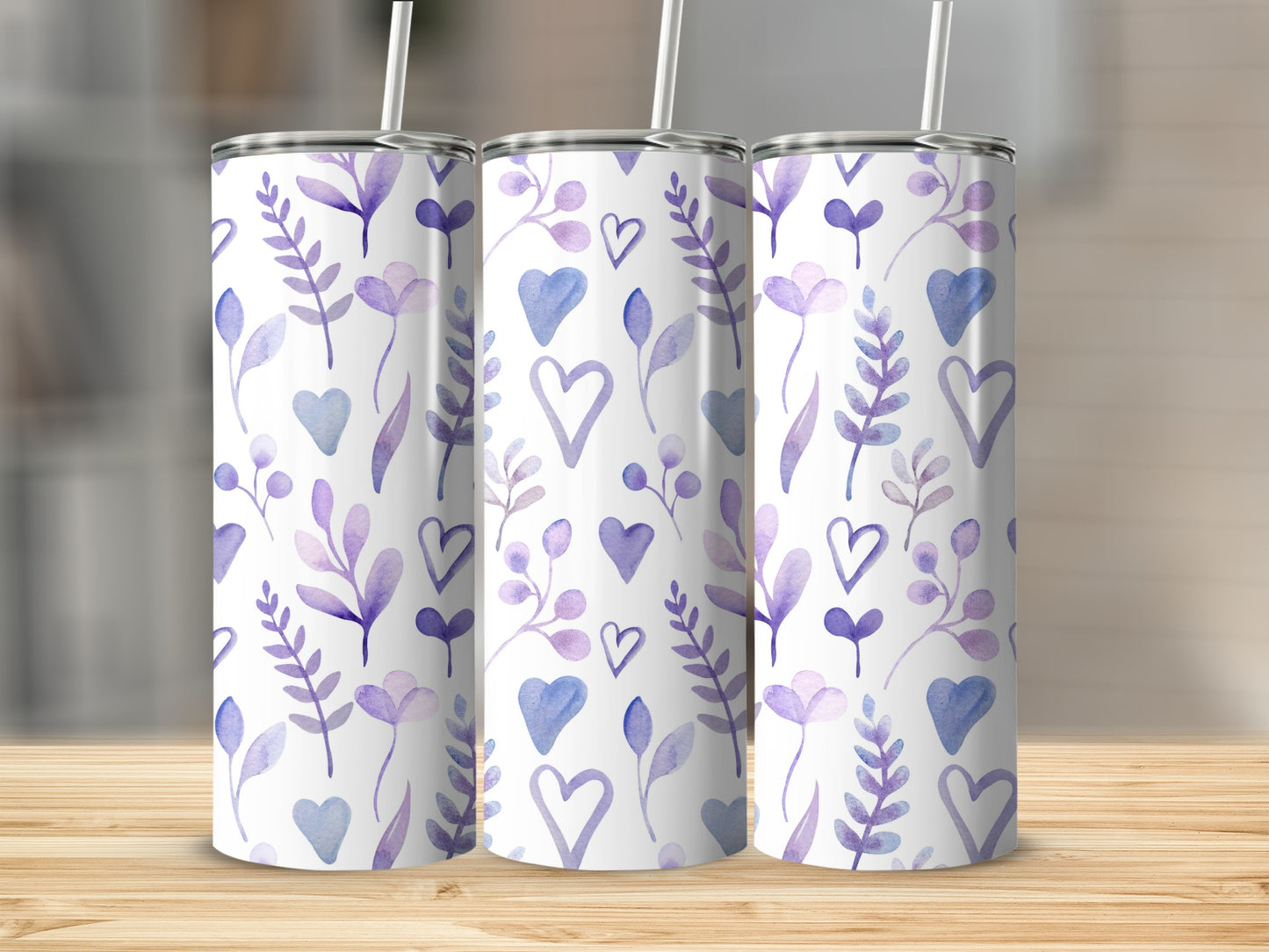 Purple Heart Leaf Pattern Insulated Tumbler with Straw