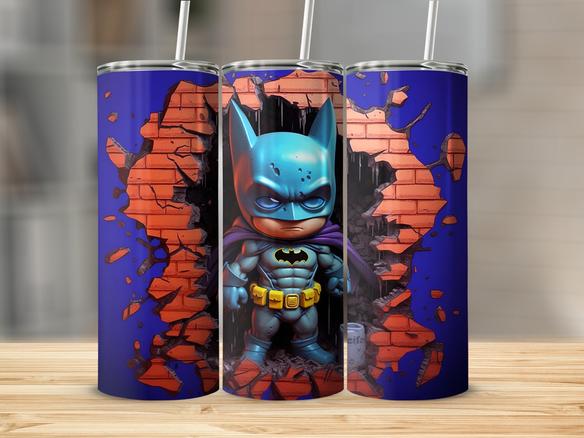 Superhero Breaking Through Wall Graphic Tumbler Design