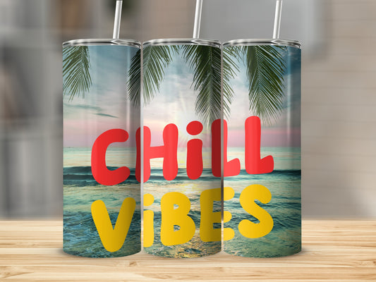 Chill Vibes Beach Scene Stainless Steel Tumbler