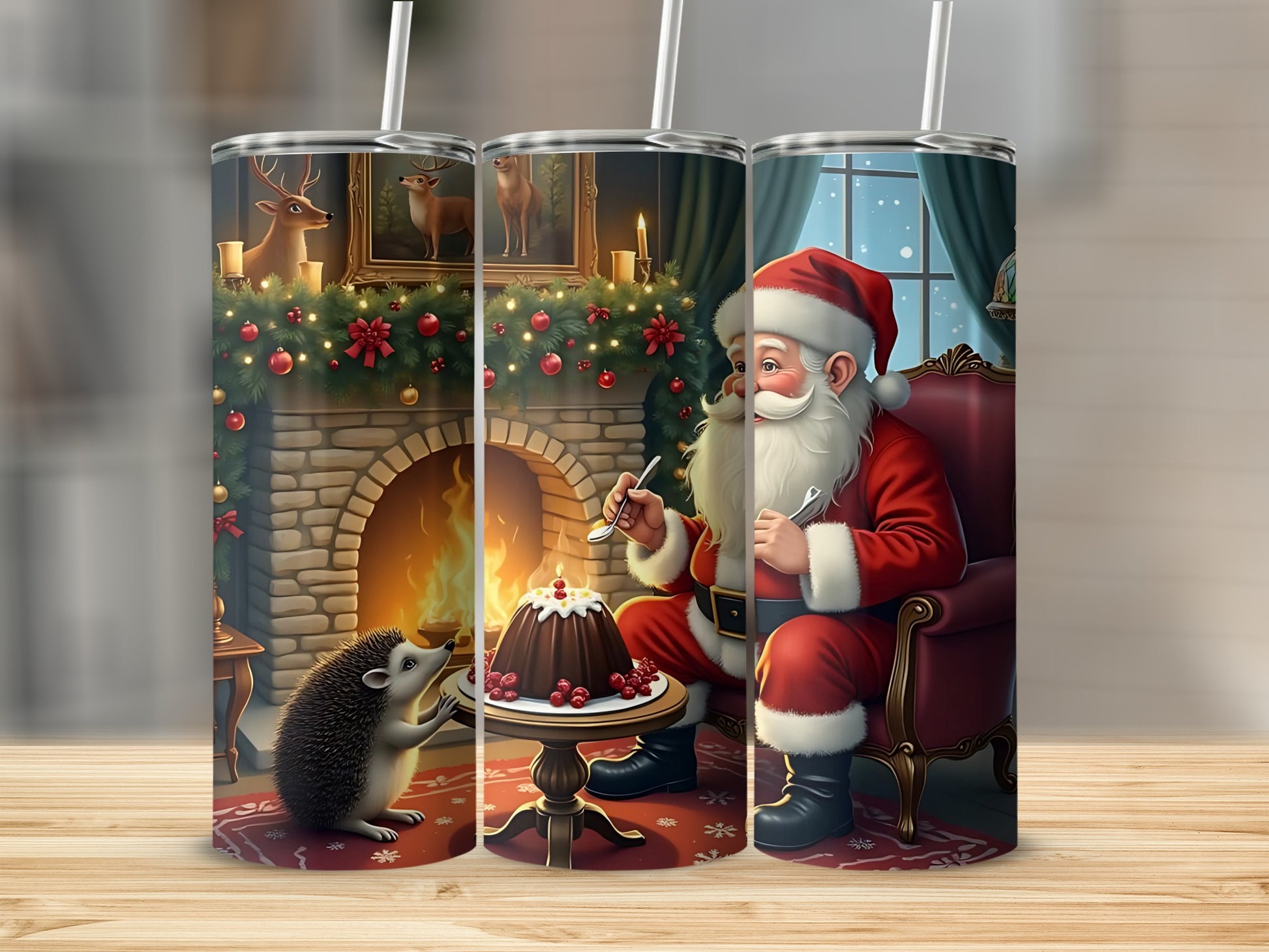 Festive Santa Claus and Hedgehog Christmas Tumbler