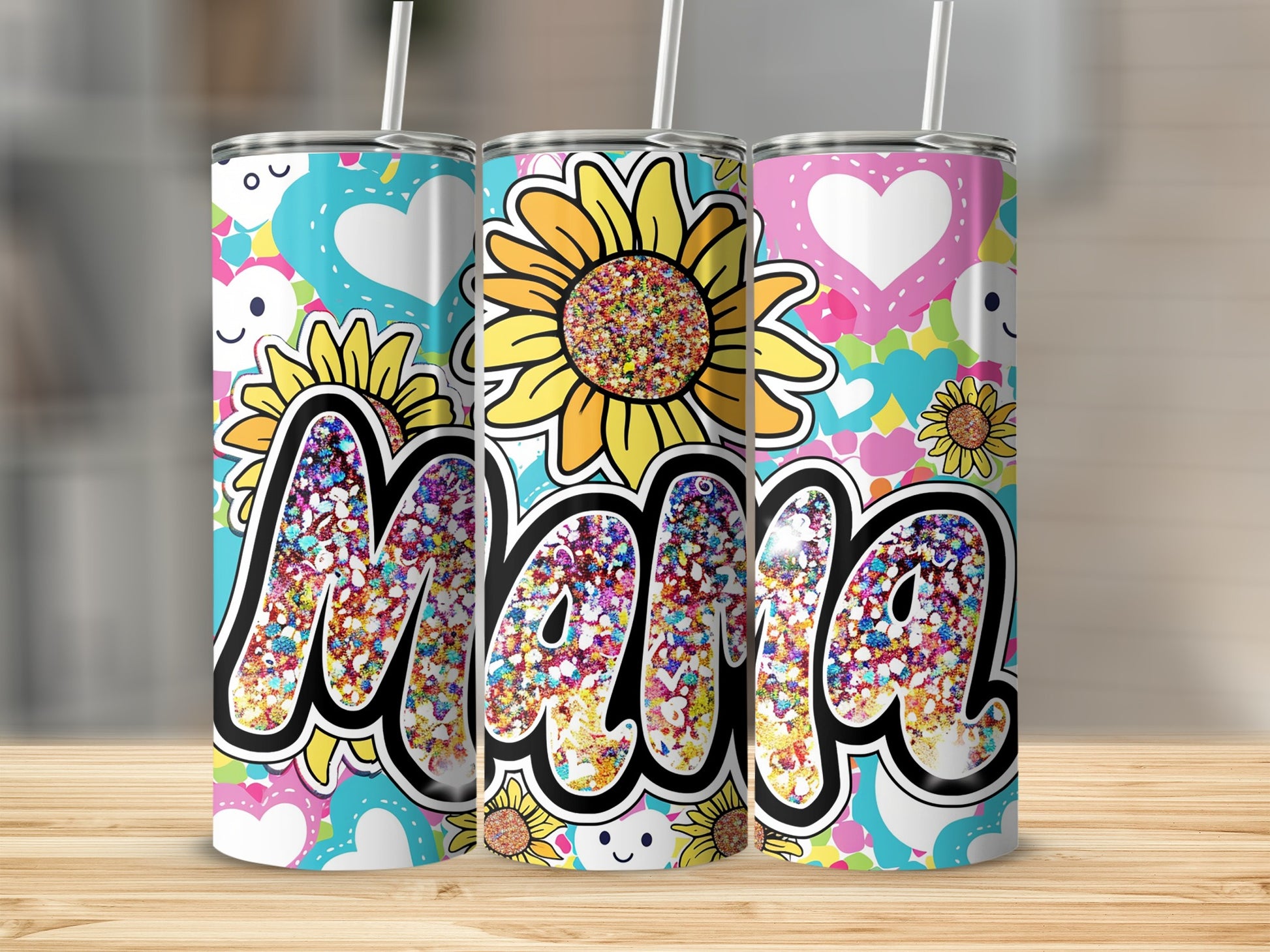 Colorful Mama Floral Sunflower Hearts Tumbler Cup