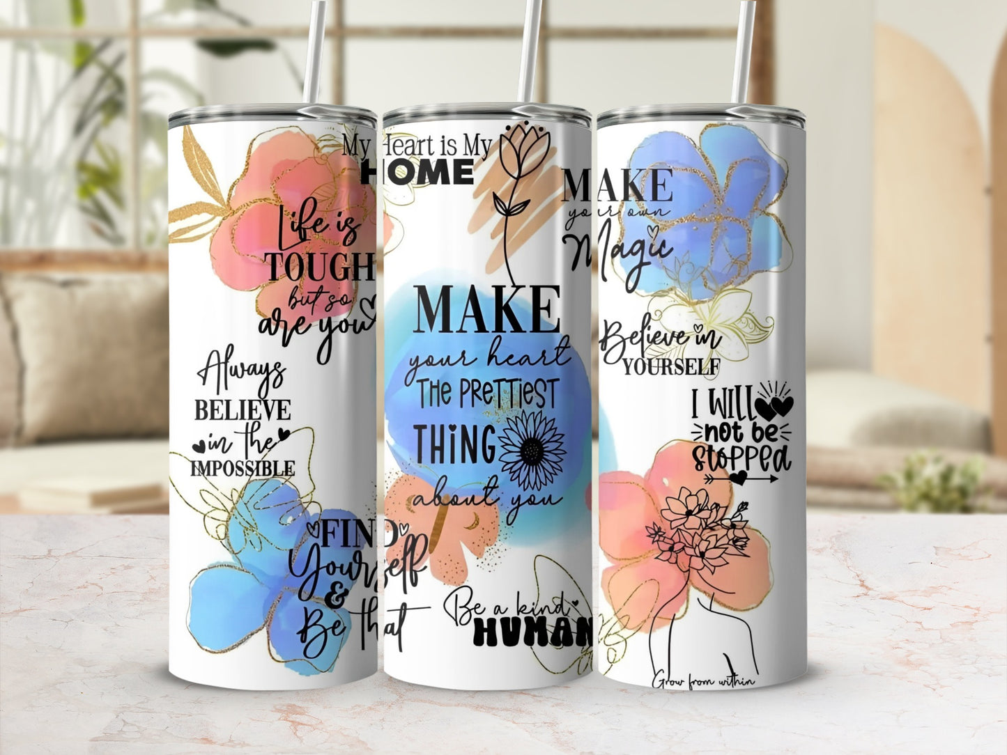 Motivational Quotes Floral Design Tumbler Collection