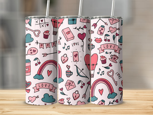 Valentine's Day Themed Travel Mug with Cute Doodles