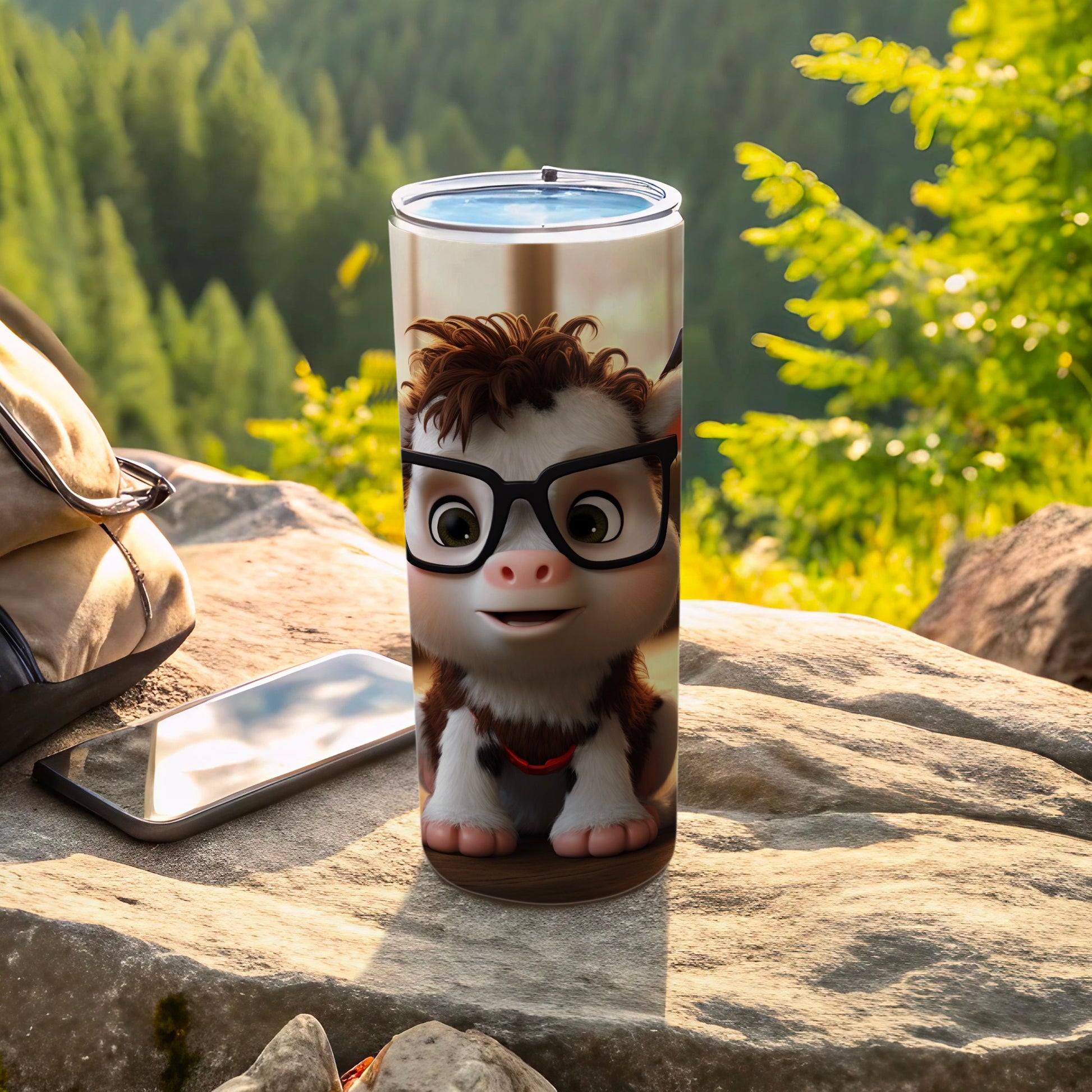 Cute Cartoon Character Cow with Glasses Tumbler