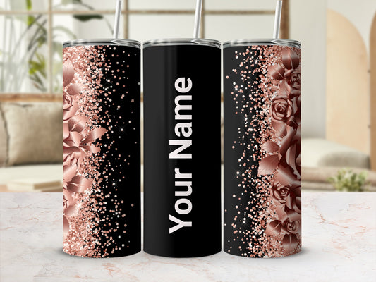 Custom Rose Gold Glitter Tumbler with Your Name Design