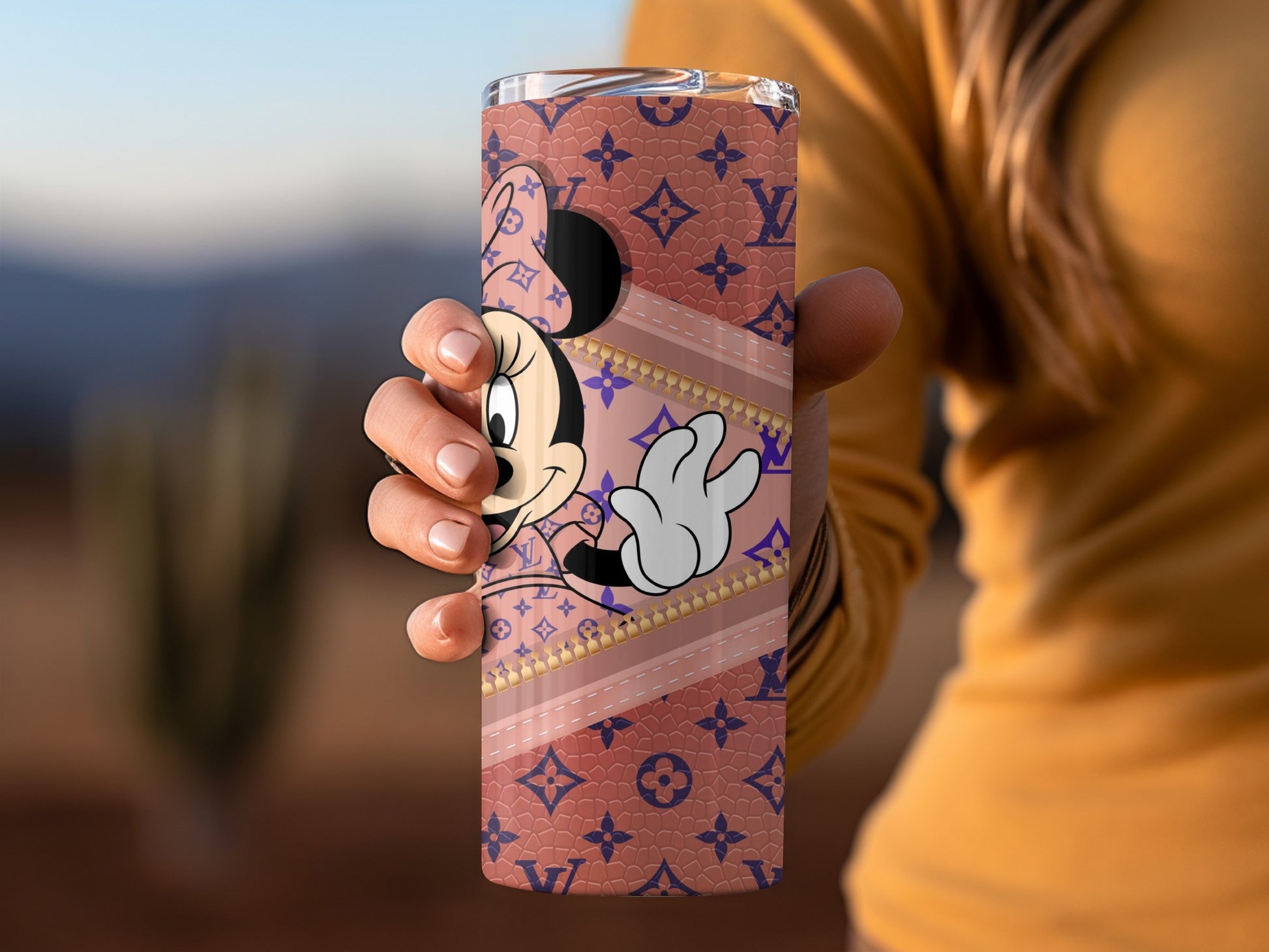 Minnie Mouse Designer Pattern Pink Tumbler Cup