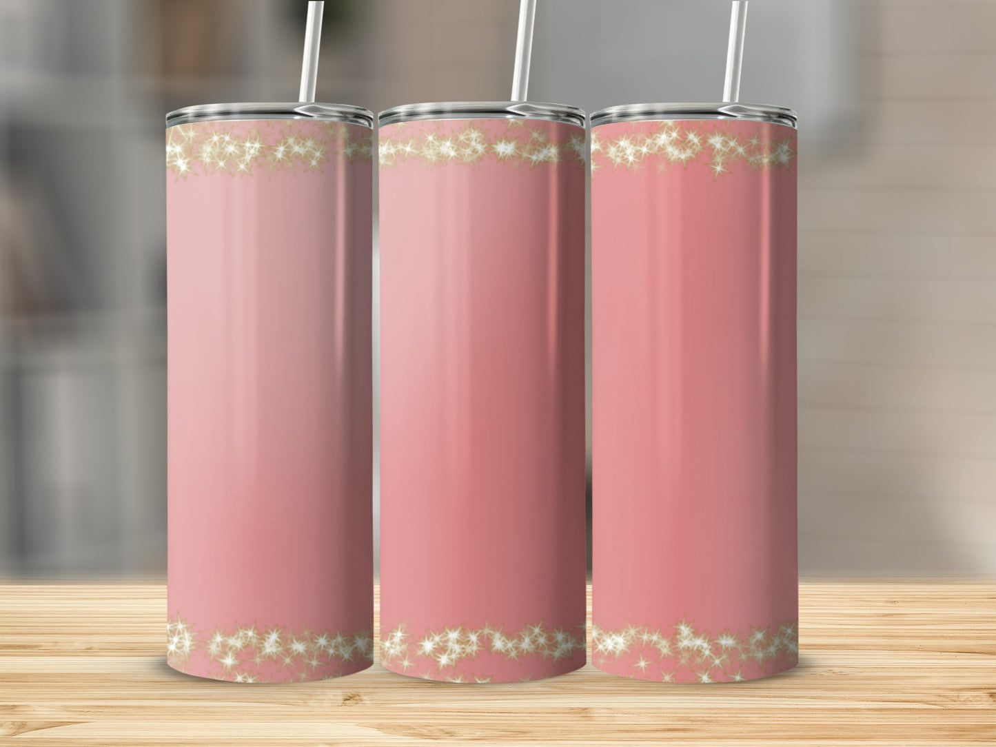 Pink Tumbler with Gold Sparkle Border Design Drinkware