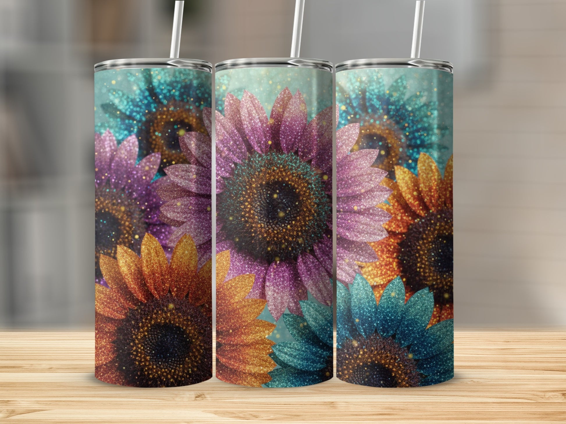 Colorful Sunflower Glitter Design Insulated Tumbler