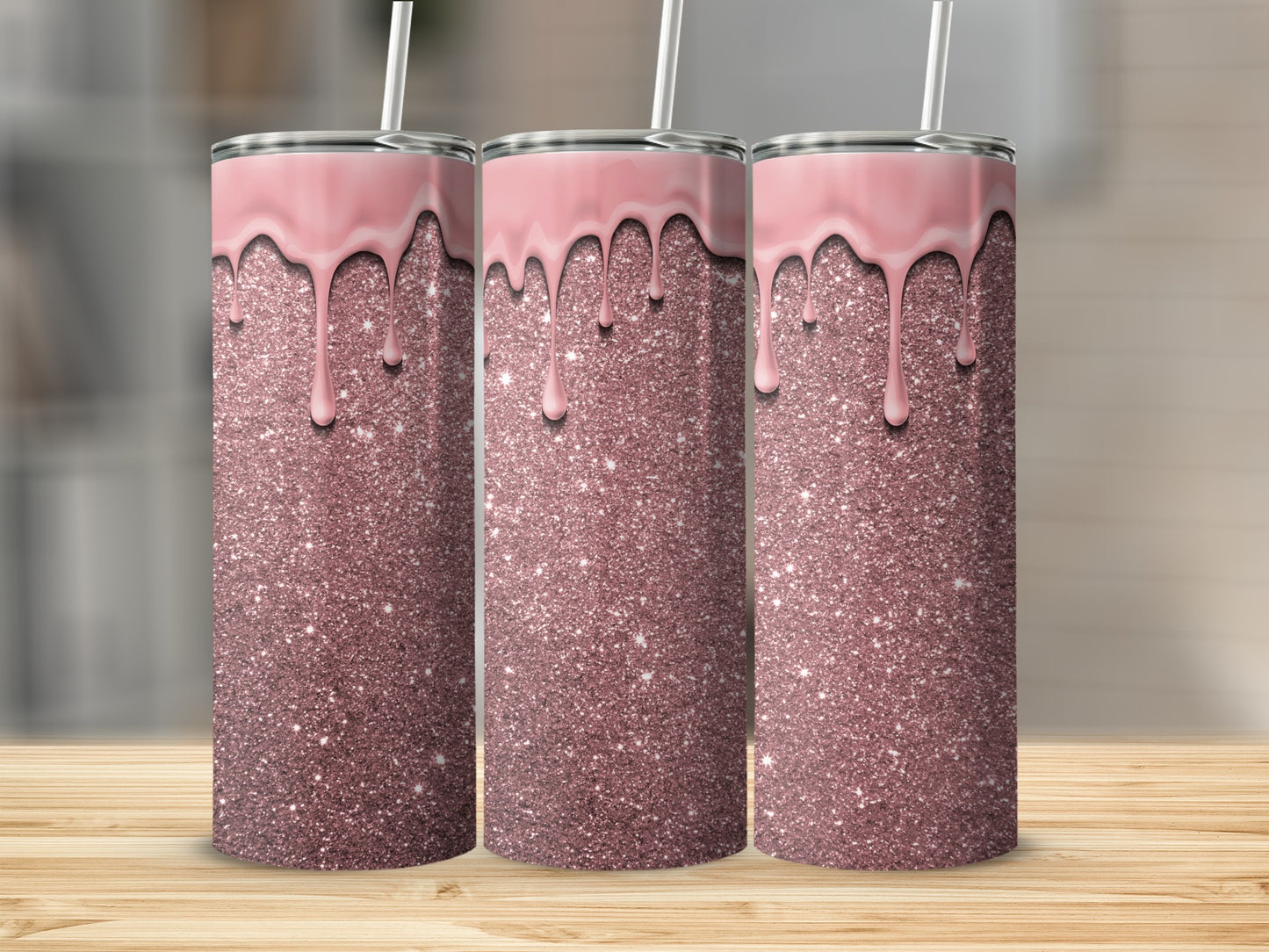 Sparkling Pink Glitter Tumbler with Dripping Icing Design