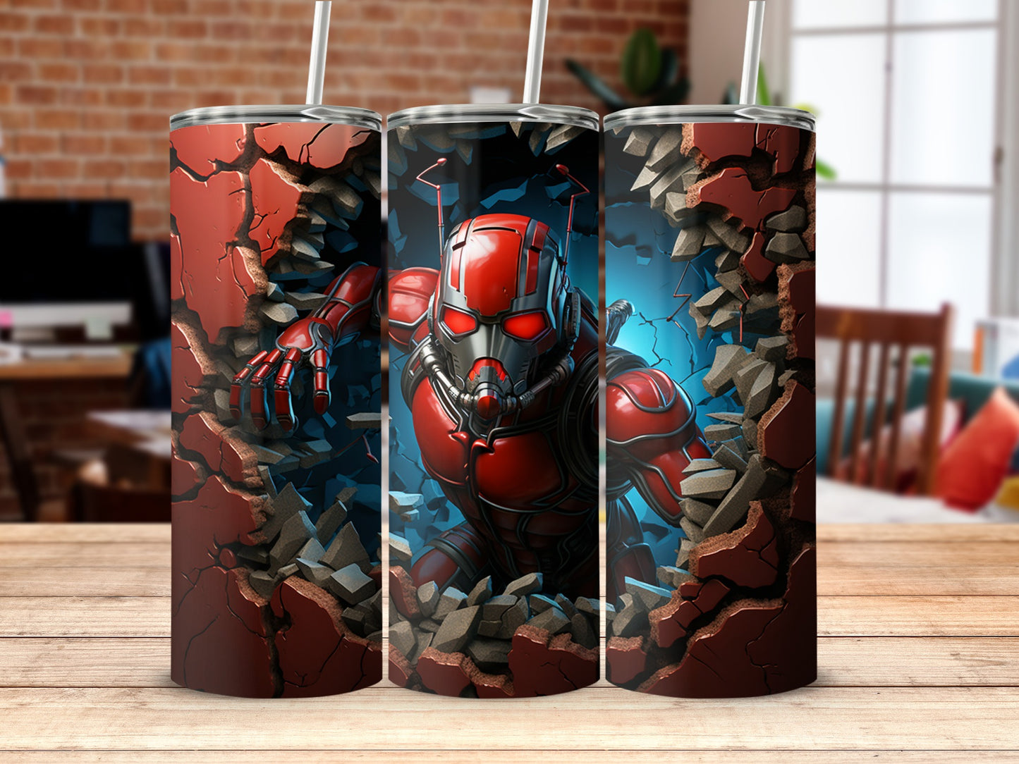 Superhero Breaking Through Wall Design Tumbler