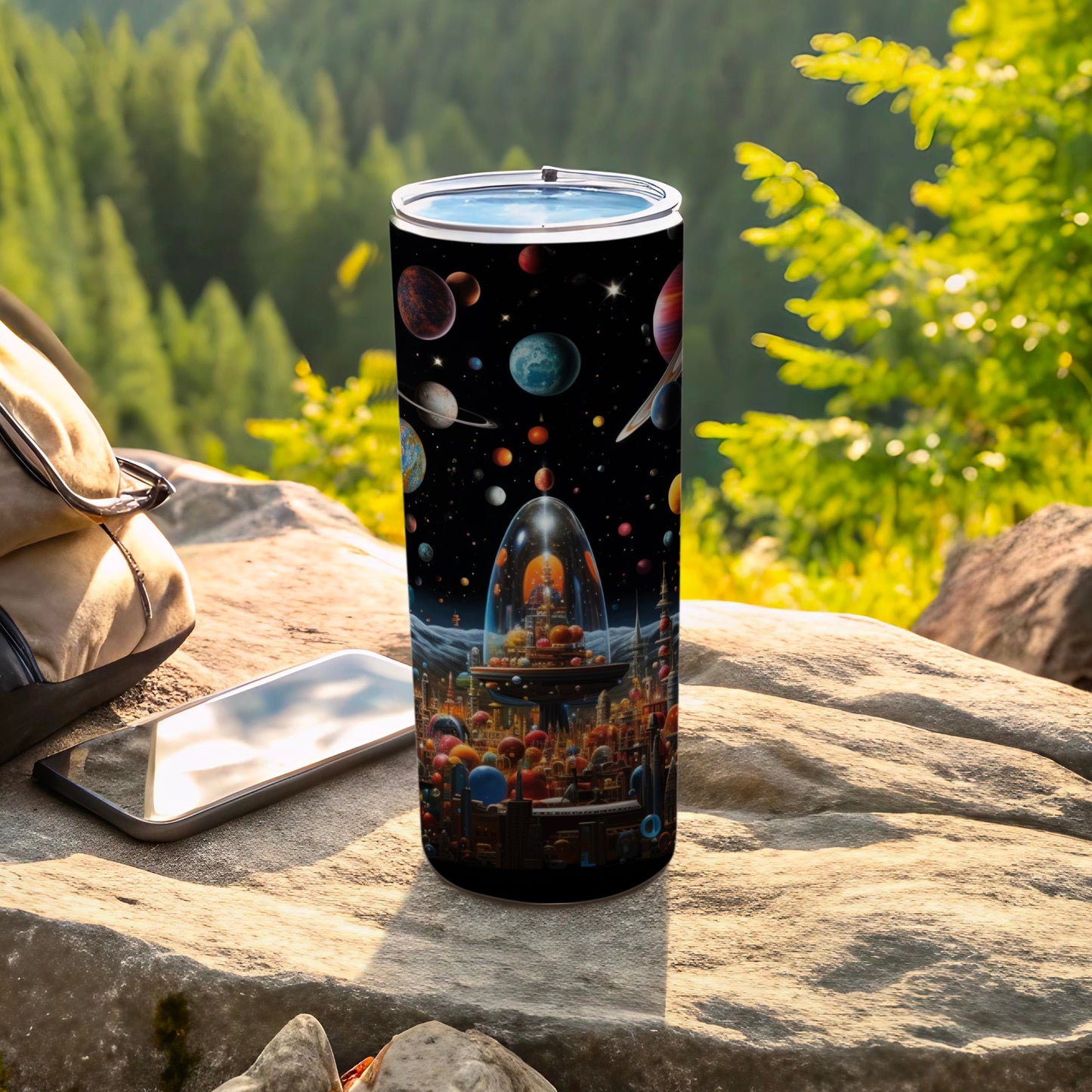 Space-Themed Tumbler Cup with Planetary Design
