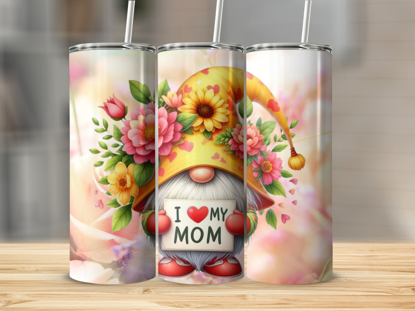 I Love My Mom Gnome Floral Tumbler for Mother's Day Gift Box