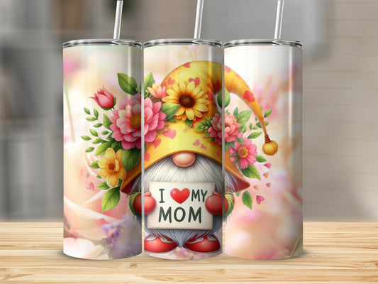 I Love My Mom Gnome Floral Tumbler for Mother's Day Gift Box
