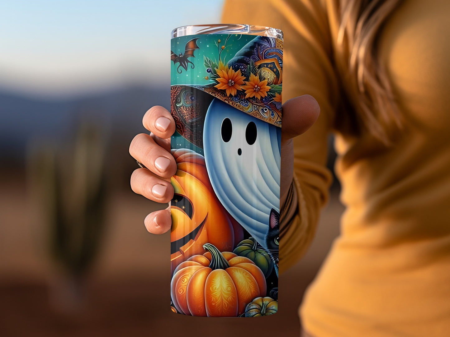 Halloween Ghost and Pumpkin Themed Tumbler