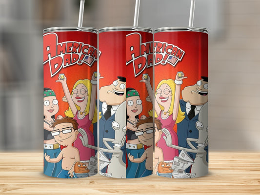American Dad Characters Design Tumbler Cup with Straw
