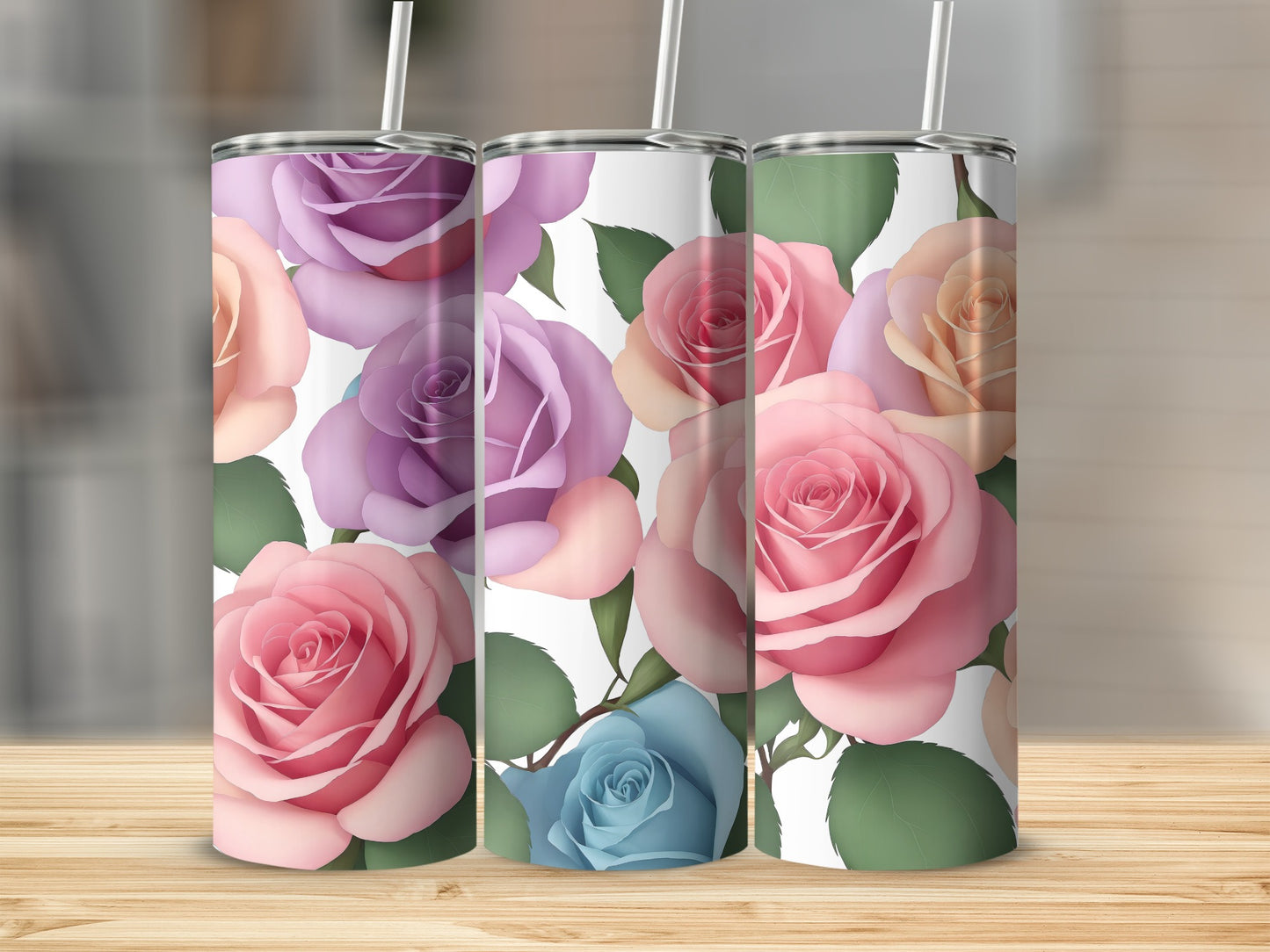 Pink Purple Peach Blue Rose Design Tumbler Product Type