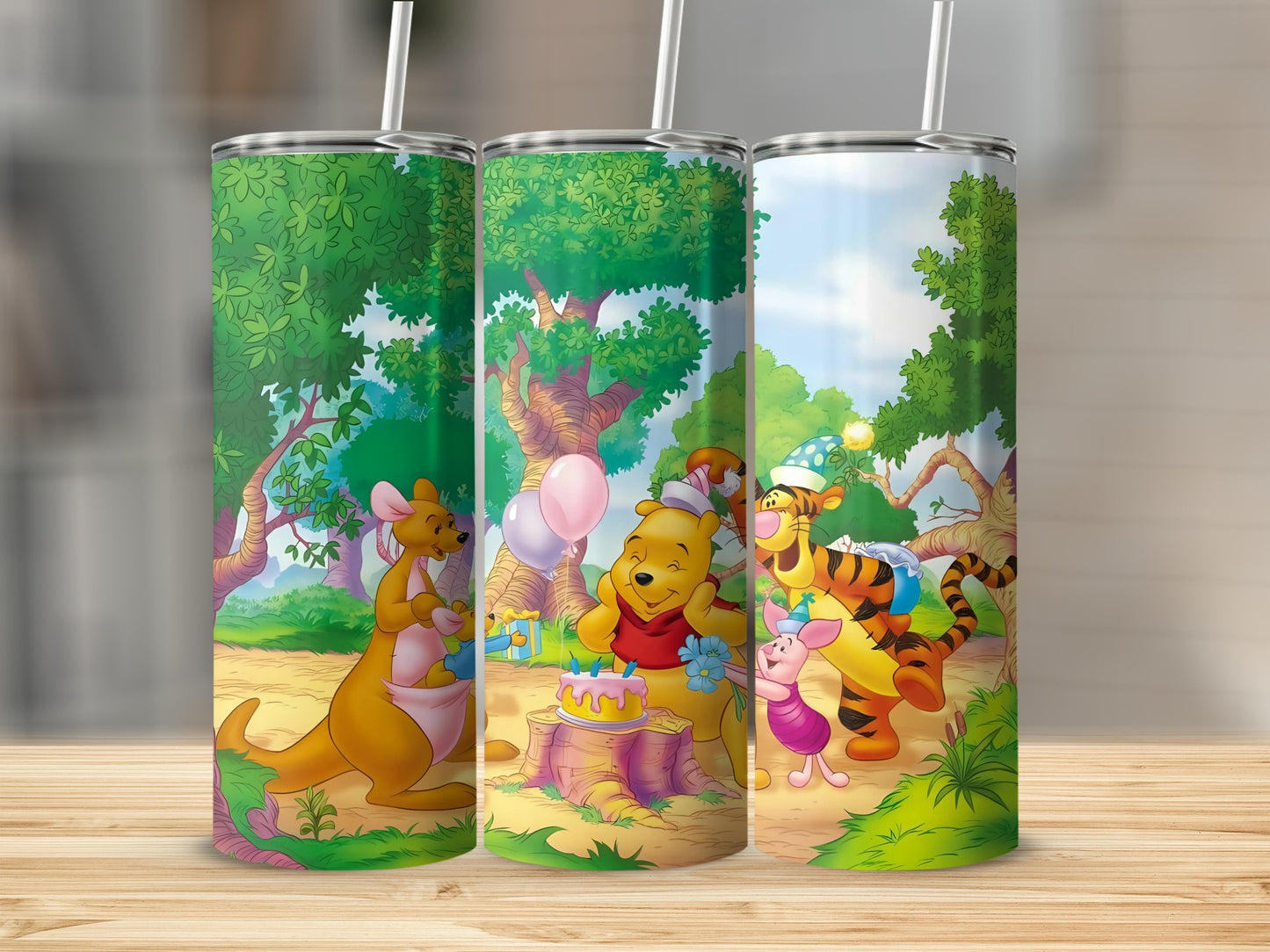 Pooh Friends Celebration For a Birthday With Forest View Tumblers