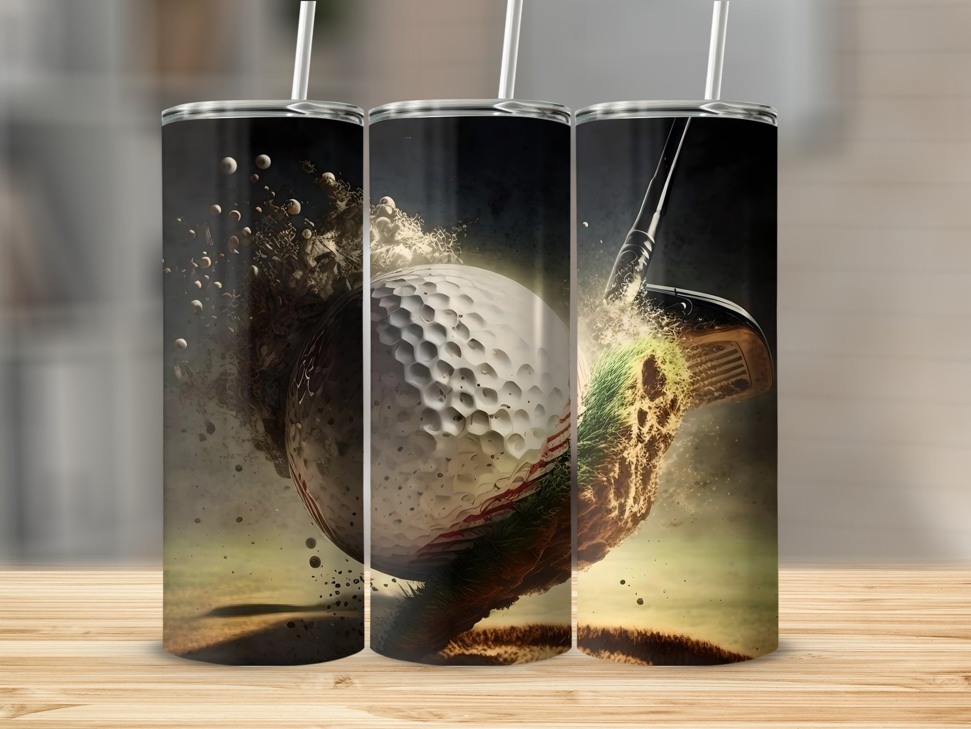 Golf Club Impact with Flying Debris Tumbler Product