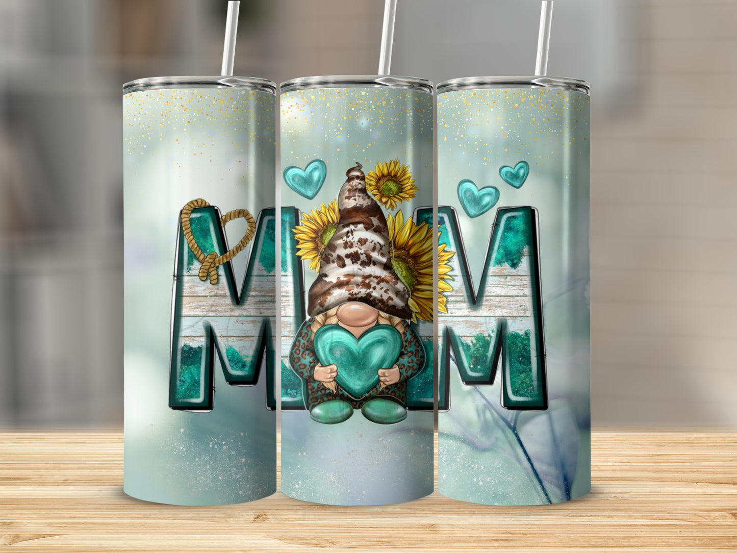 Cute Gnome And Sunflower Mom Design Tumbler Cup