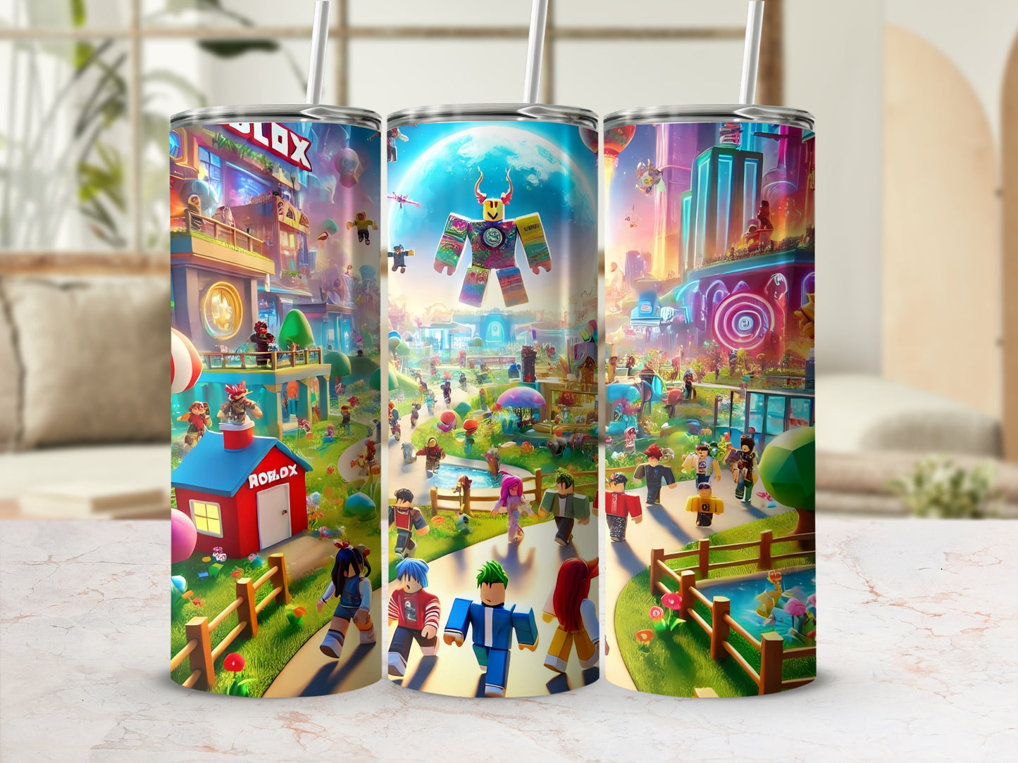 Colorful Roblox Themed Travel Mug for Gamers