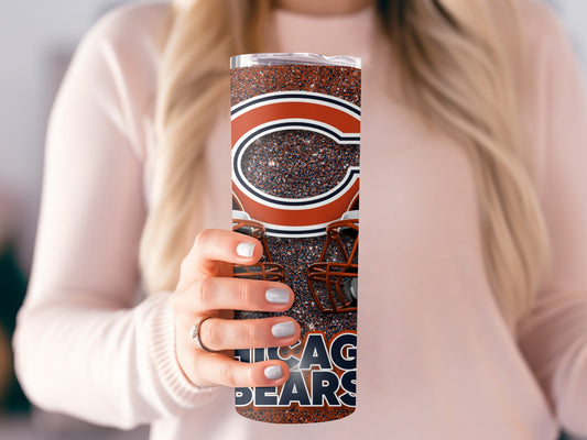 Chicago Bears Team Helmets Glitter Background Tumblers