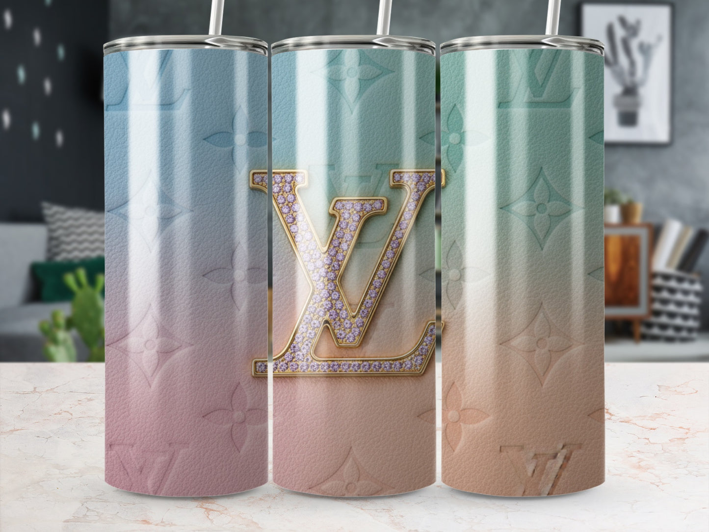 Ombré Gradient LV Pattern Stainless Steel Tumbler