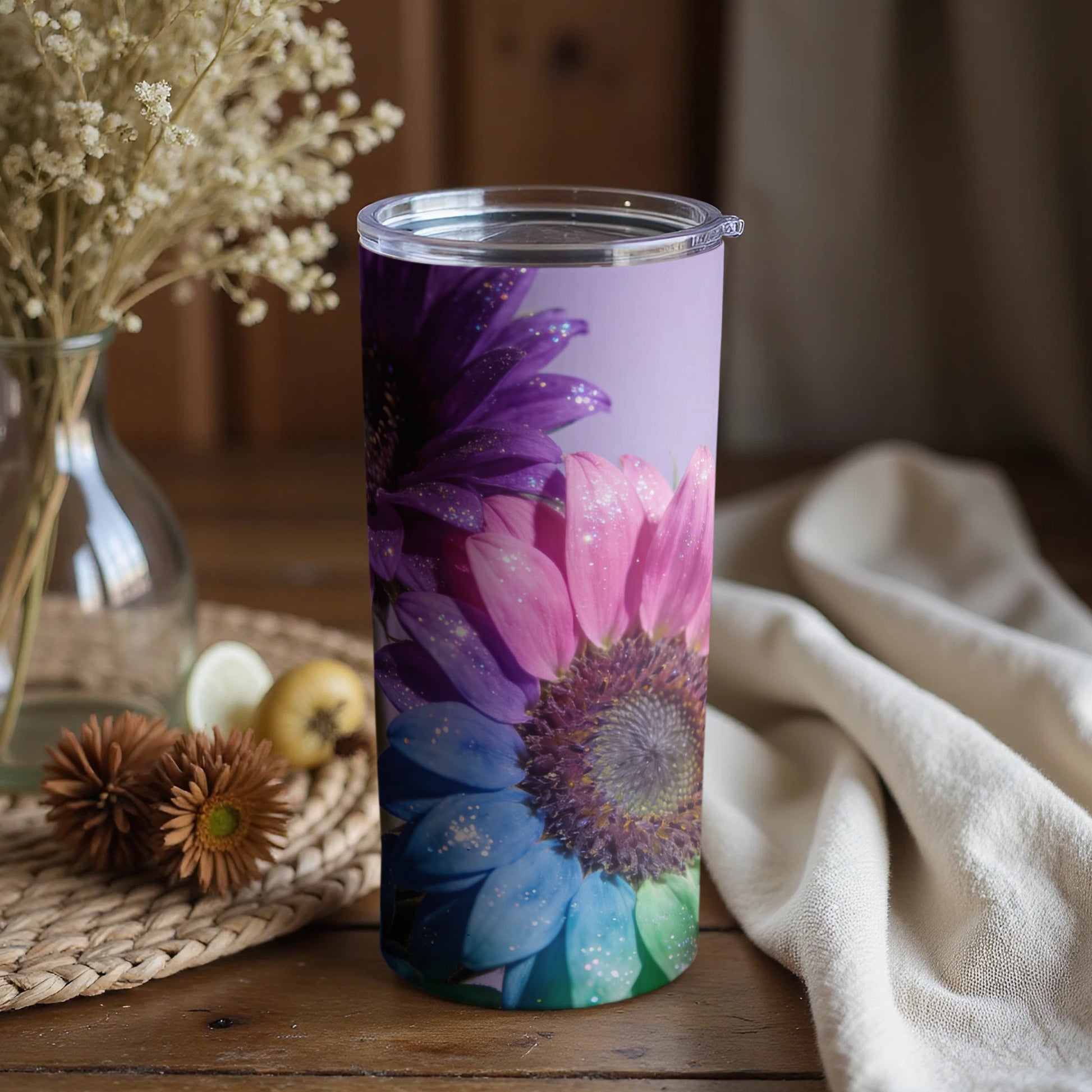 Floral Design Insulated Tumbler With Colorful Flowers