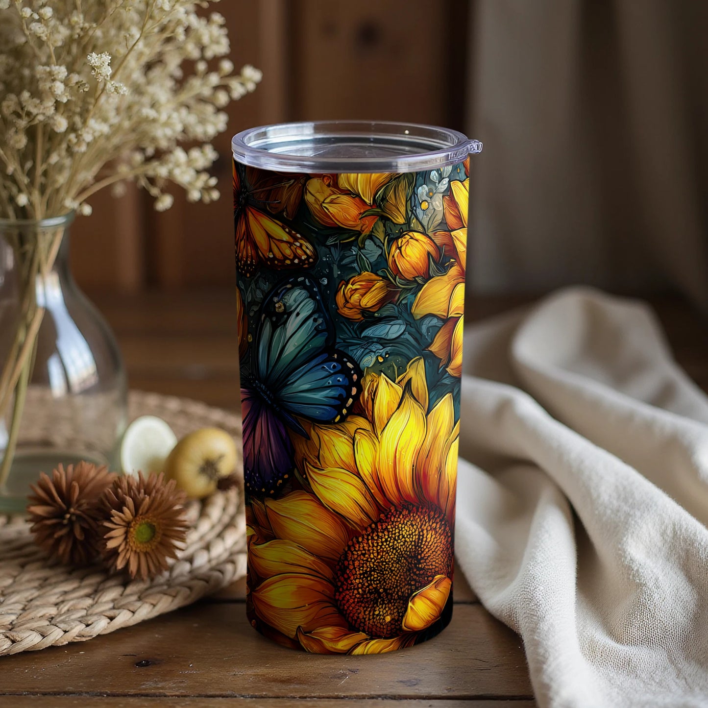 Vibrant Floral Butterfly Design Tumbler for Daily Use