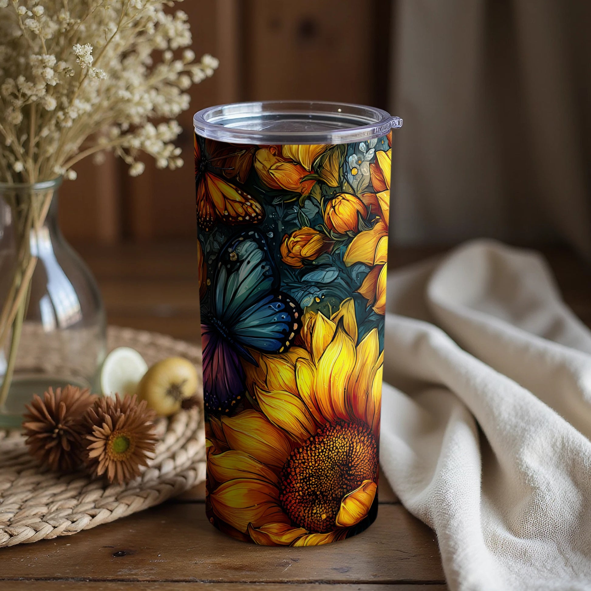 Vibrant Floral Butterfly Design Tumbler for Daily Use