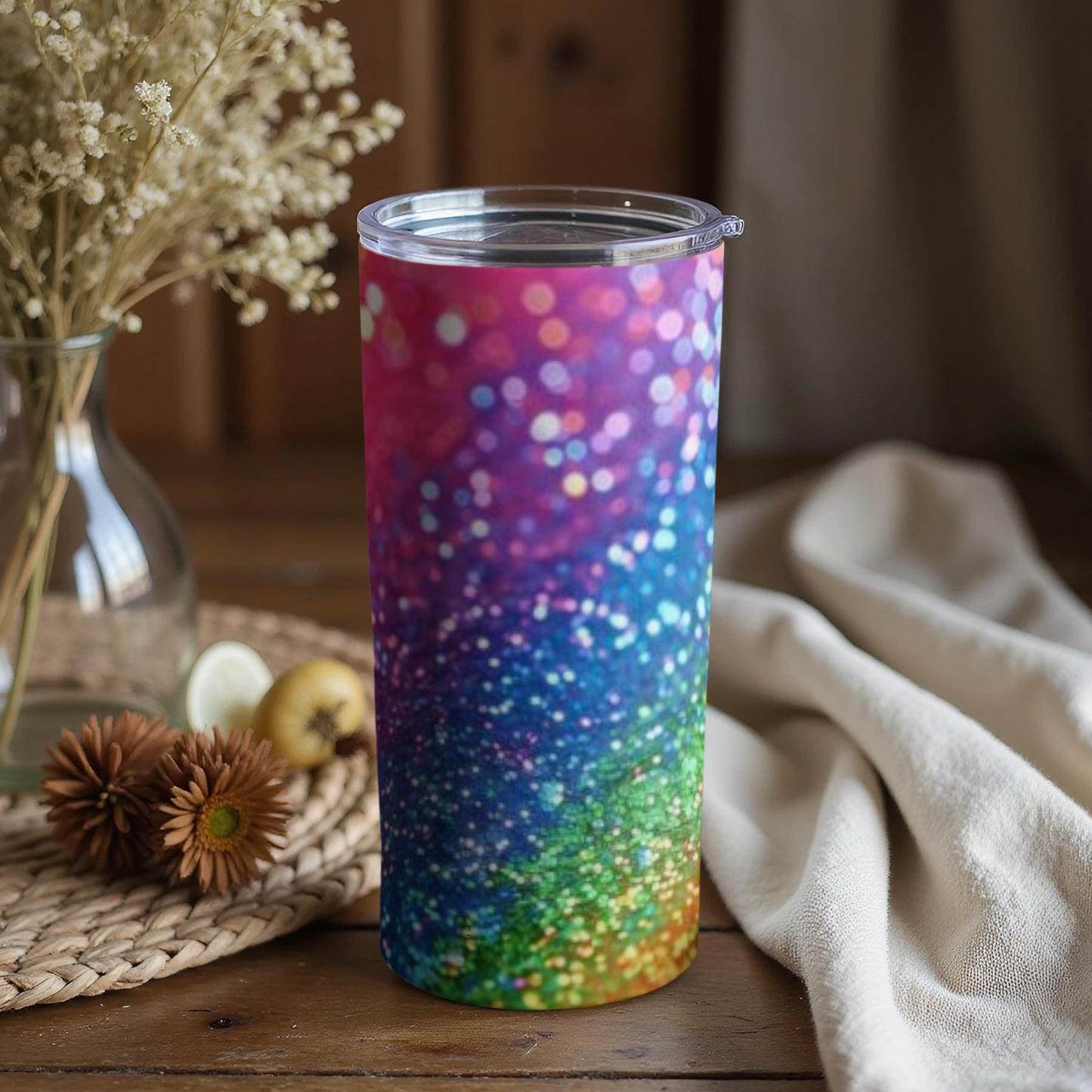 Rainbow Glitter Sparkle Insulated Drinkware Cup