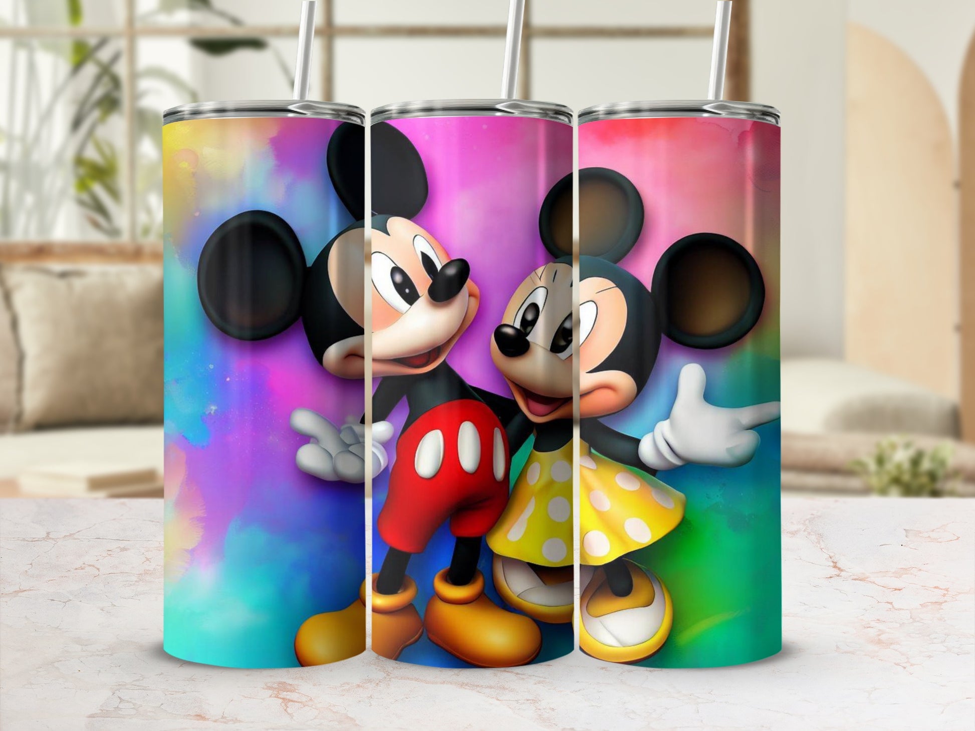Mickey Mouse and Minnie Mouse colorful tumbler