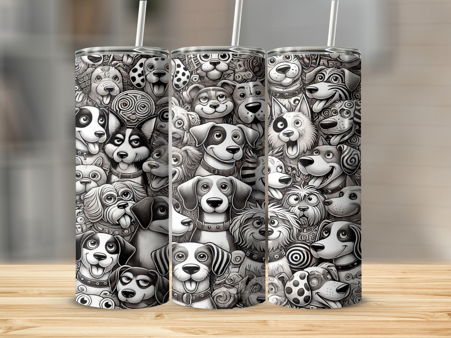 Adorable Dog Doodle Art Design on Tall Tumbler Cup Product
