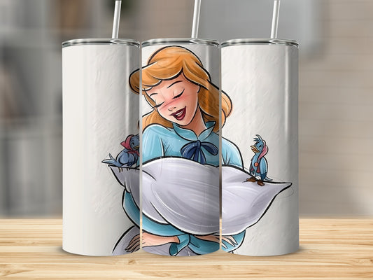 Cinderella and Birds Cartoon Illustration Tumbler