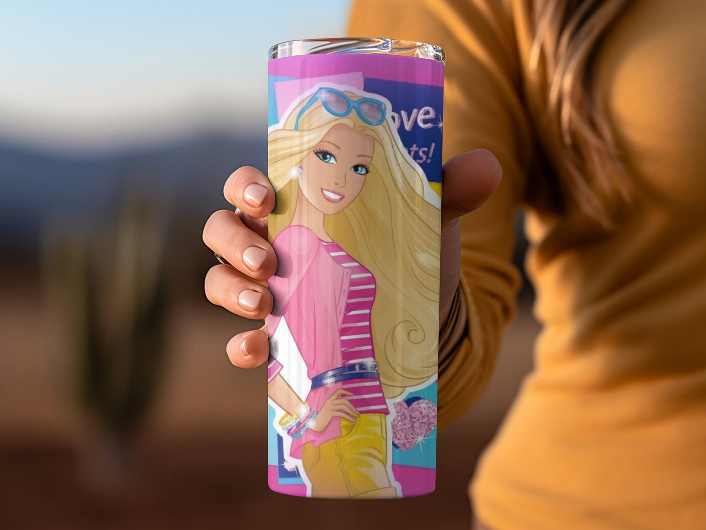 Barbie Blonde Hair Sunglasses Love Laugh Lots Design Tumblers