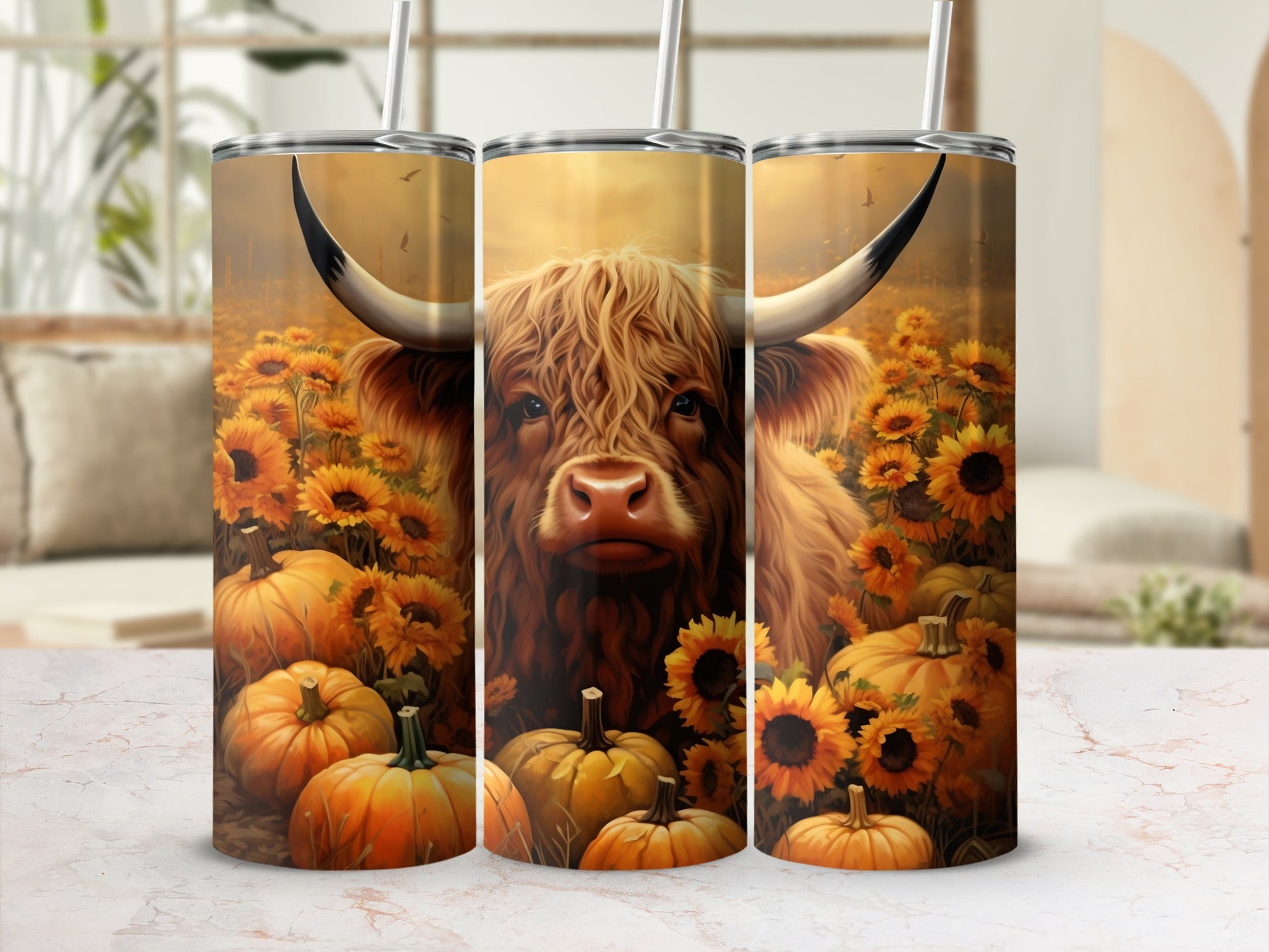 Highland Cow and Sunflowers Art Tumbler